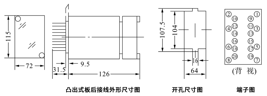 JZB-202/7凸出式板后接线安装尺寸图